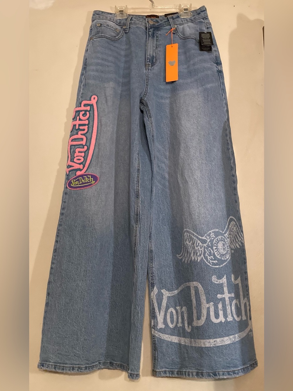 Von Dutch Wide-Leg Jeans Pre-Distressed with Logo Patches